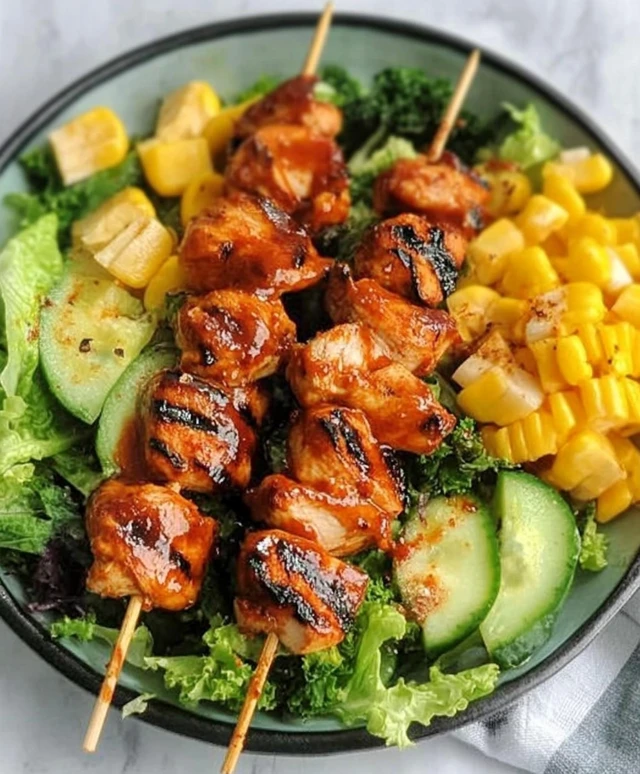 BBQ Hähnchen Spieß Salat