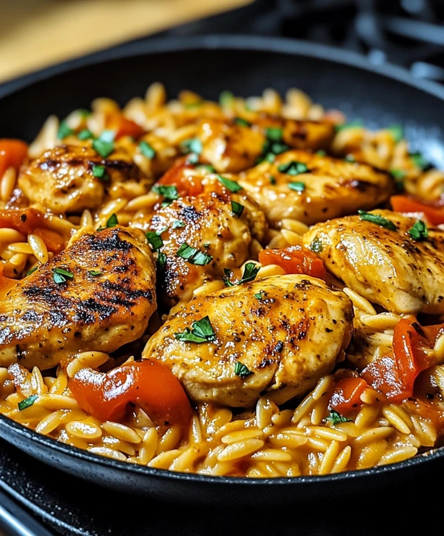 Orzo Pfanne mit Paprikahuhn