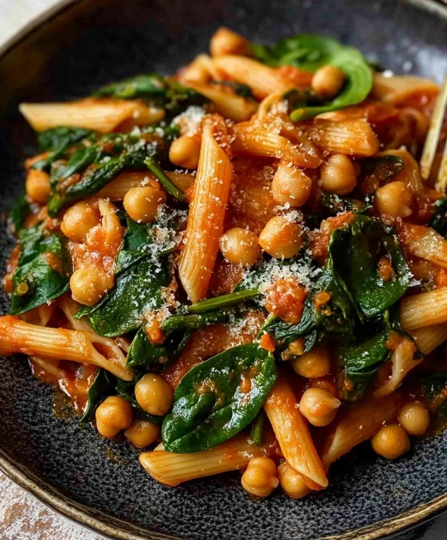 Pasta mit Spinat und Kichererbsen
